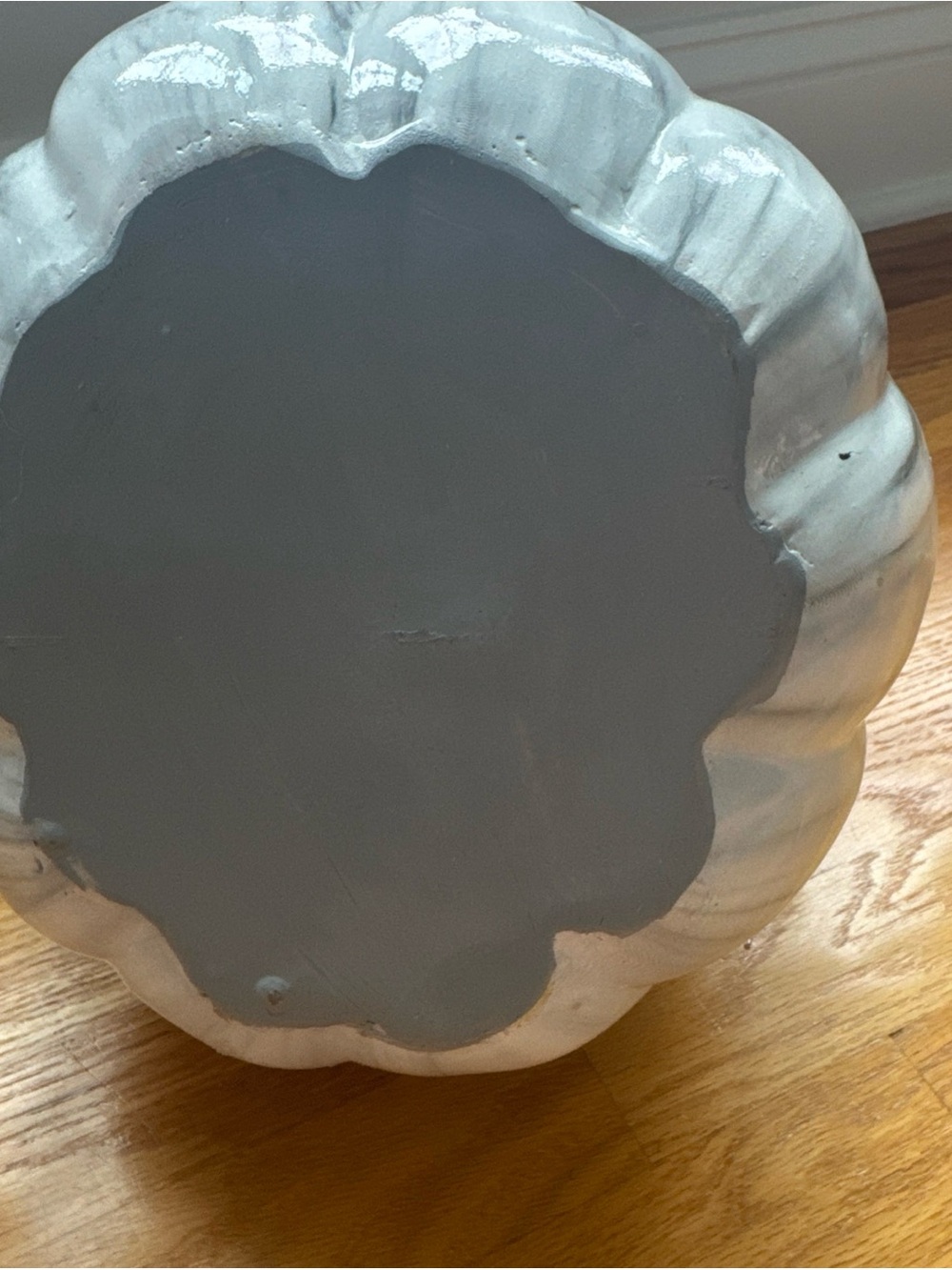 Glossy Marble-Effect Ceramic Pumpkin Accent - White and Gray - Picture 4 of 4